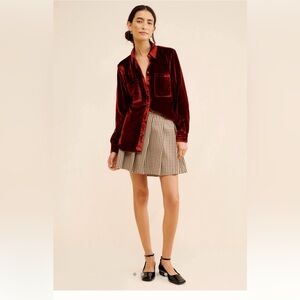 LP large petite Anthropologie Pilcro Hadley velvet button collar shirt rust red